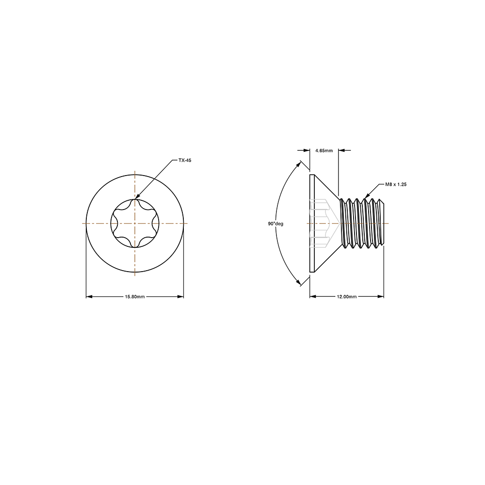 M8X1.25 Torx Flat Head Steel 8.8 Zinc Plated ISO 14581 - BelMetric